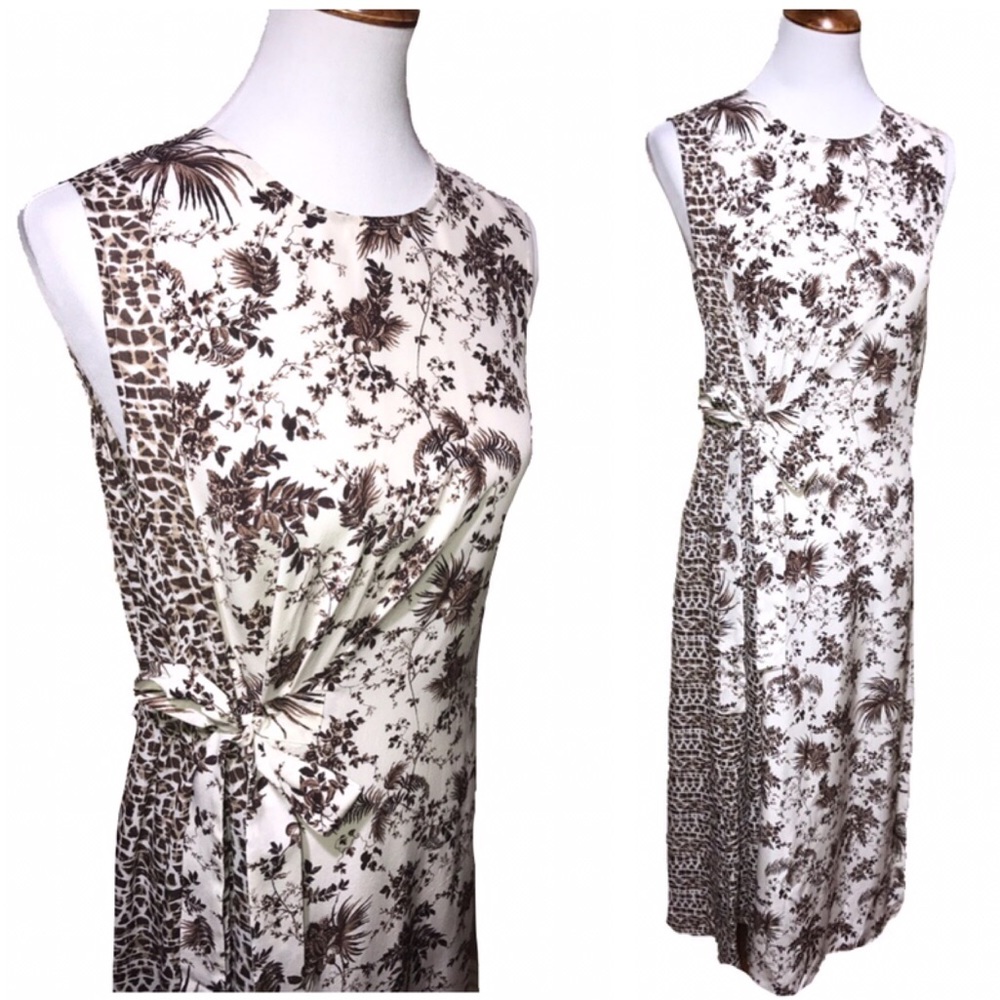 Tory Burch Silk Giraffe & Palm Cream Maxi Dress